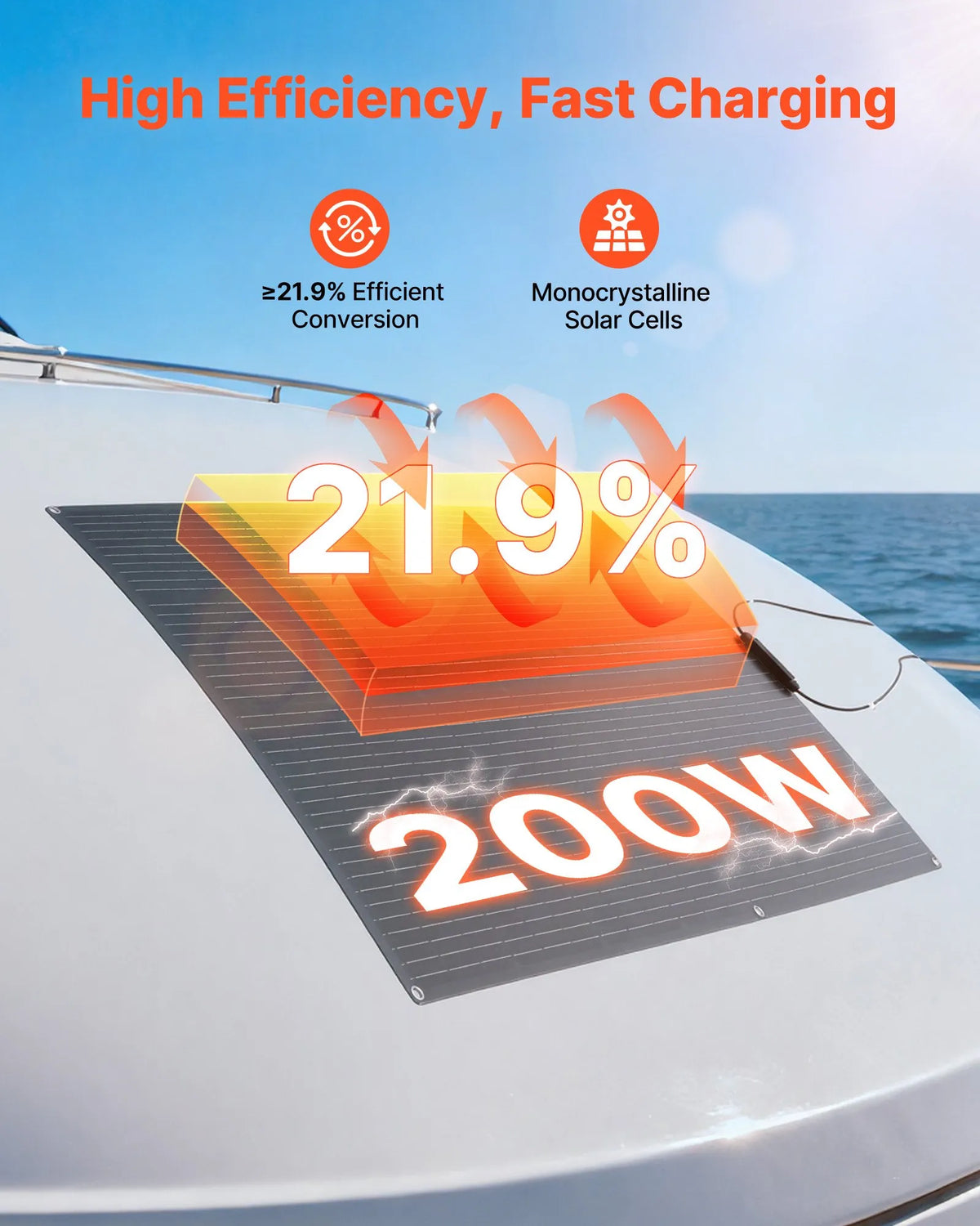 VEVOR Saules panelis 200W elastīgs — MC4