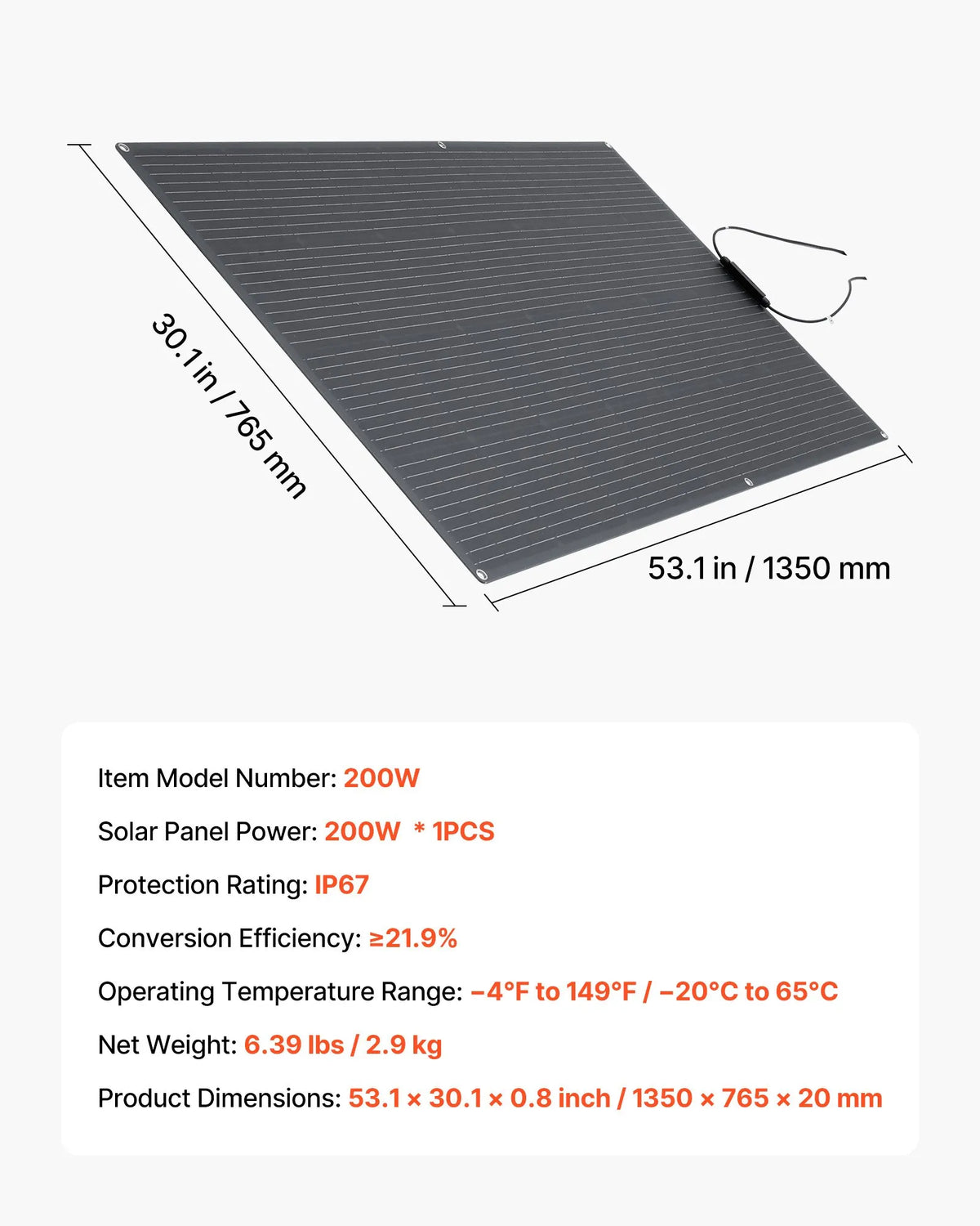 VEVOR Saules panelis 200W elastīgs — MC4