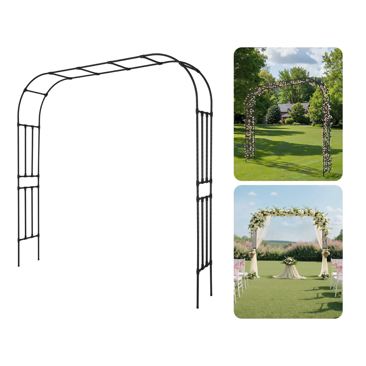 VEVOR dārza arka kāpjošiem augiem 240 × 250 × 40 cm, metāla pergolas arka ar zemes mietiem, izturīga dārza arka ar režģi augiem, viegli saliekama dekoratīva arka dārzam, pagalmam, kāzām un svinībām - ZEMLETES.LV