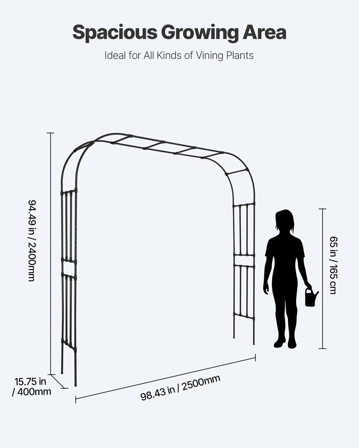 VEVOR dārza arka kāpjošiem augiem 240 × 250 × 40 cm, metāla pergolas arka ar zemes mietiem, izturīga dārza arka ar režģi augiem, viegli saliekama dekoratīva arka dārzam, pagalmam, kāzām un svinībām - ZEMLETES.LV