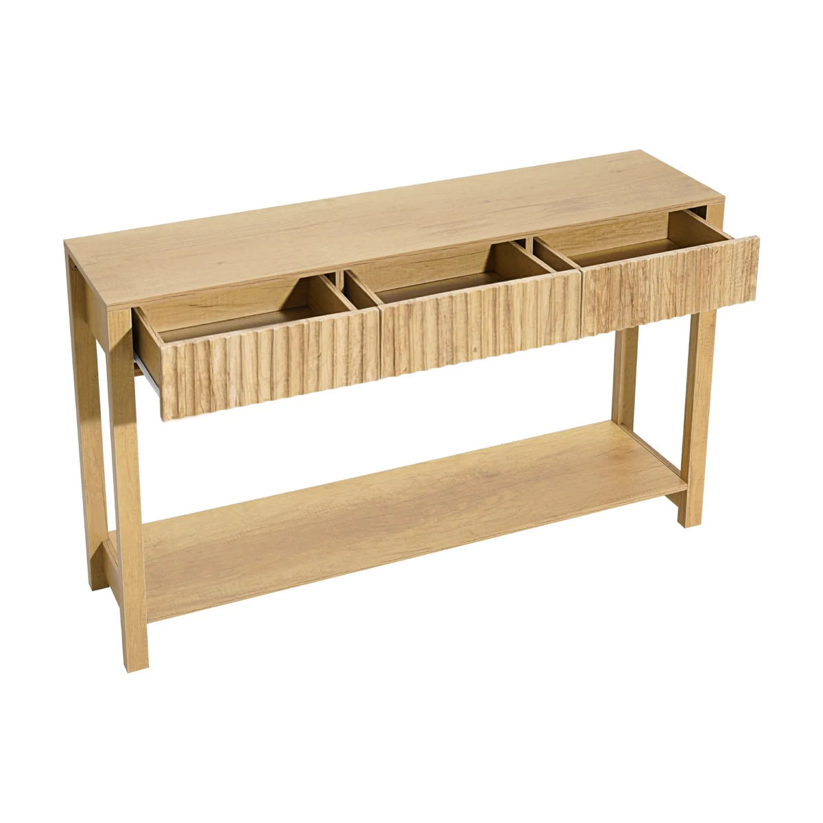 VEVOR konsoles galds ar 3 atvilktnēm un plauktu, 120x30x80cm, dabīga koka tonis