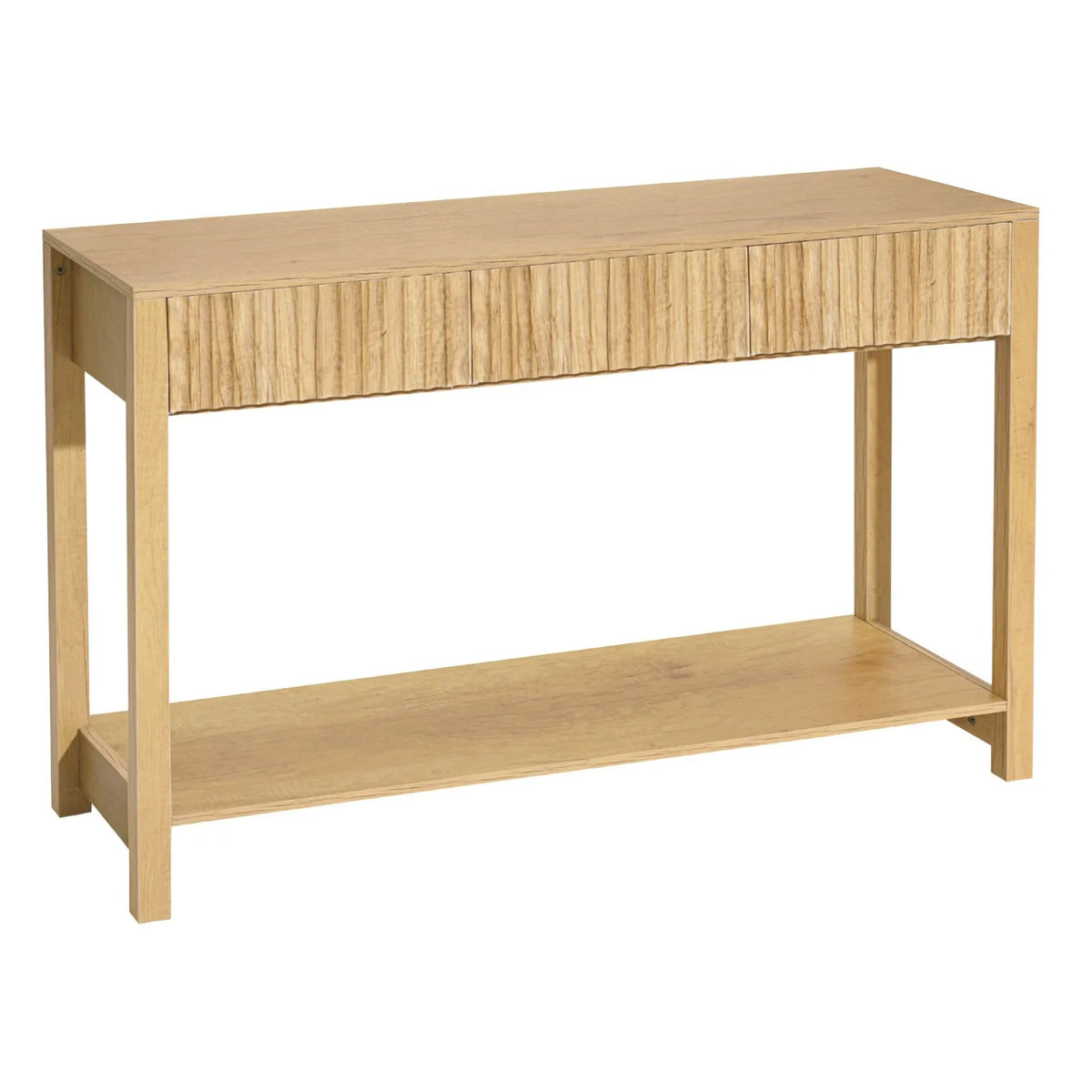 VEVOR konsoles galds ar 3 atvilktnēm un plauktu, 120x30x80cm, dabīga koka tonis