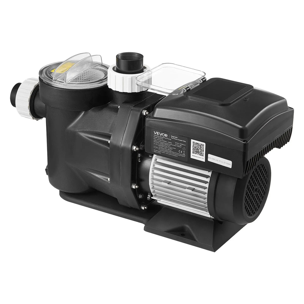 VEVOR baseina sūknis ar maināmu ātrumu, 1100 W, 220–240 V, plūsma 26 000 l/h, pašiesūcošs, ar filtra grozu un programmējamu taimeri, piemērots iebūvētiem un virszemes baseiniem - ZEMLETES.LV