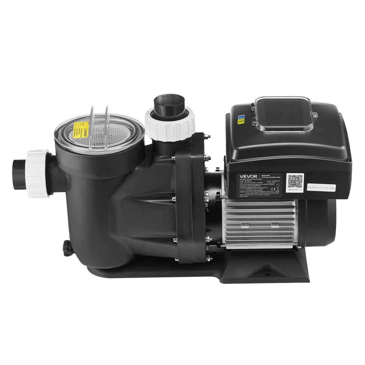 VEVOR baseina sūknis ar maināmu ātrumu, 1100 W, 220–240 V, plūsma 26 000 l/h, pašiesūcošs, ar filtra grozu un programmējamu taimeri, piemērots iebūvētiem un virszemes baseiniem - ZEMLETES.LV