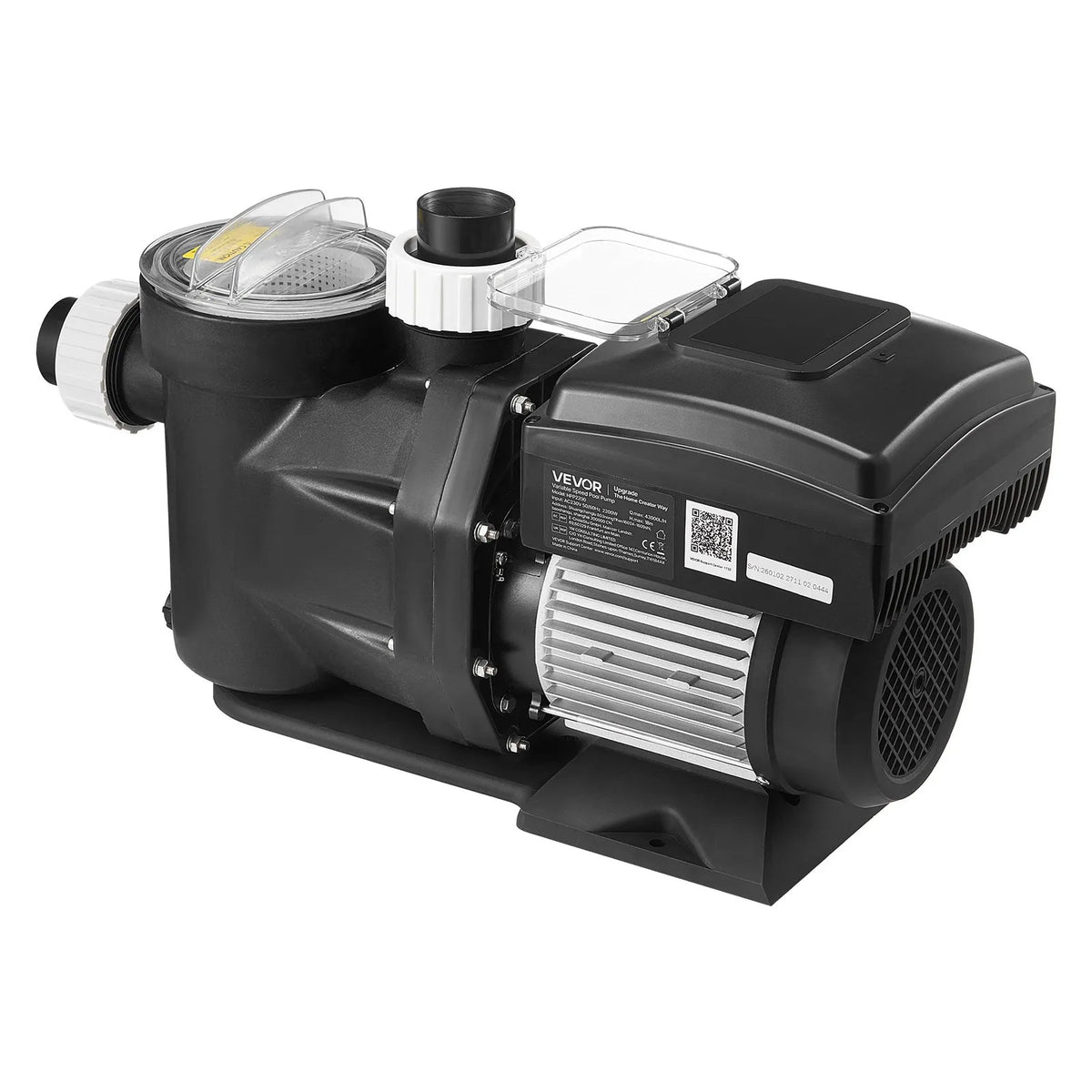 VEVOR baseina ūdens sūknis ar regulējamu ātrumu, 2200 W, AC 220–240 V, 43 000 l/h, pašuzsūcošs sūknis iebūvētiem un virszemes baseiniem ar filtra grozu un programmējamu taimeri - ZEMLETES.LV