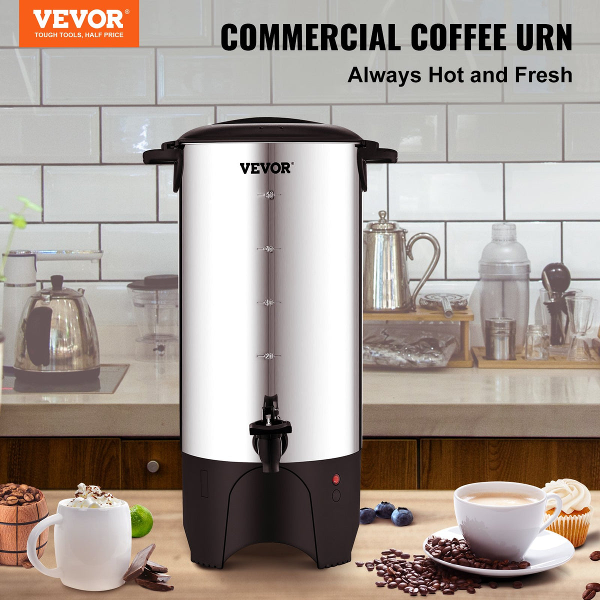 VEVOR Commercial Coffee Thermos for 50 Cups, Stainless Steel, Fast Brewing