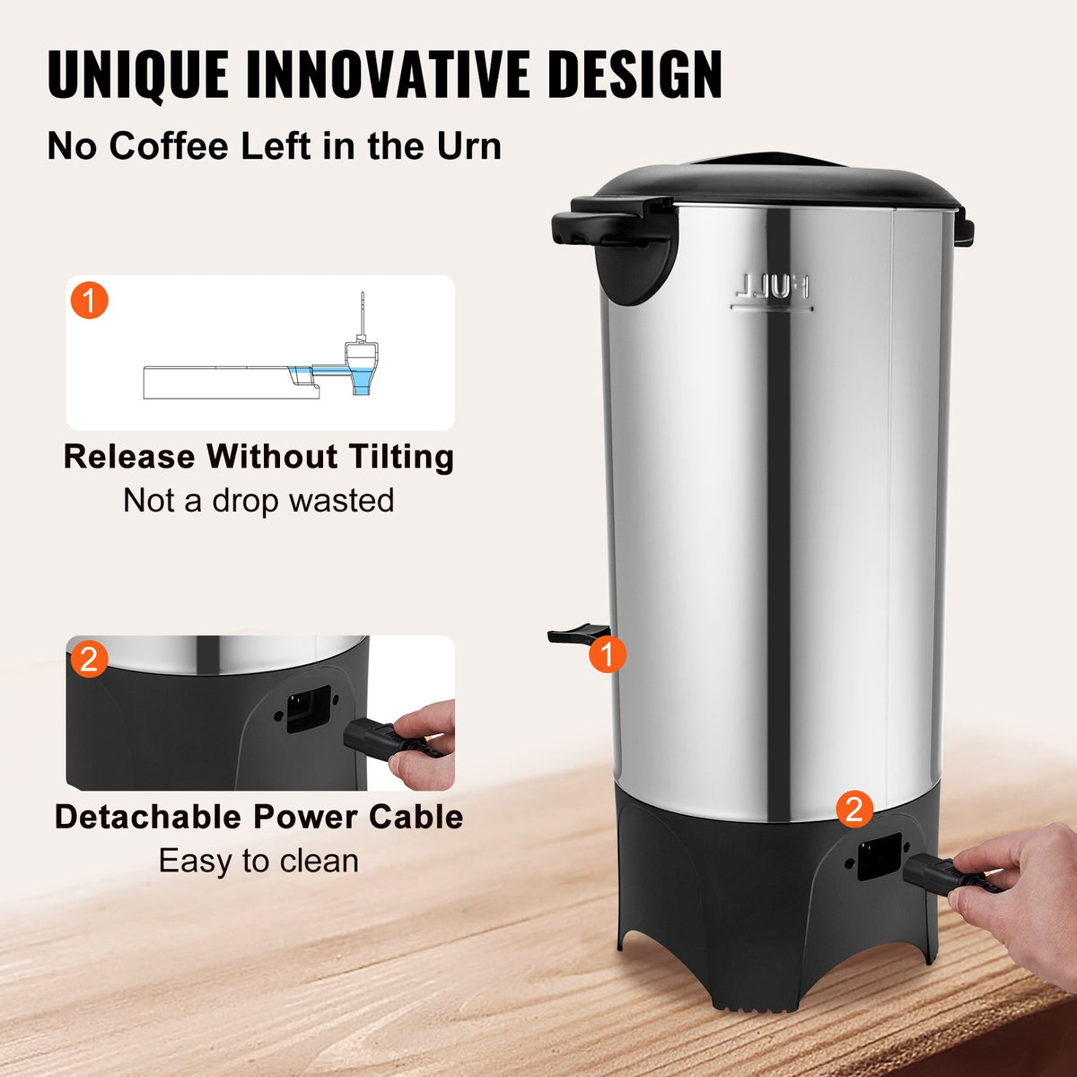 VEVOR Commercial Coffee Thermos for 50 Cups, Stainless Steel, Fast Brewing