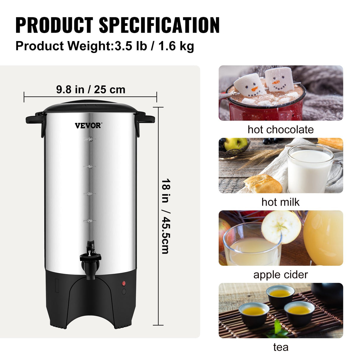 VEVOR Commercial Coffee Thermos for 50 Cups, Stainless Steel, Fast Brewing