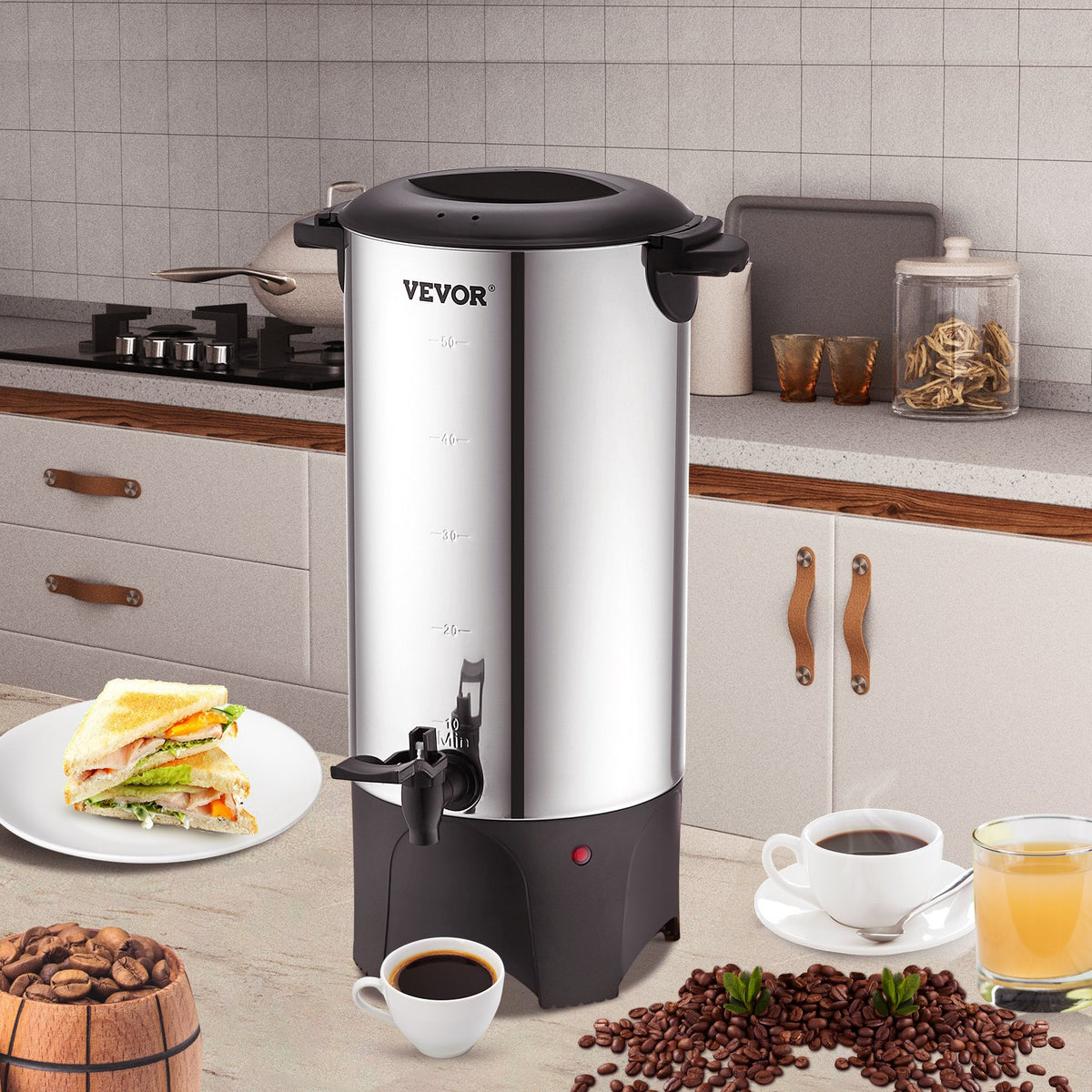 VEVOR Commercial Coffee Thermos for 50 Cups, Stainless Steel, Fast Brewing