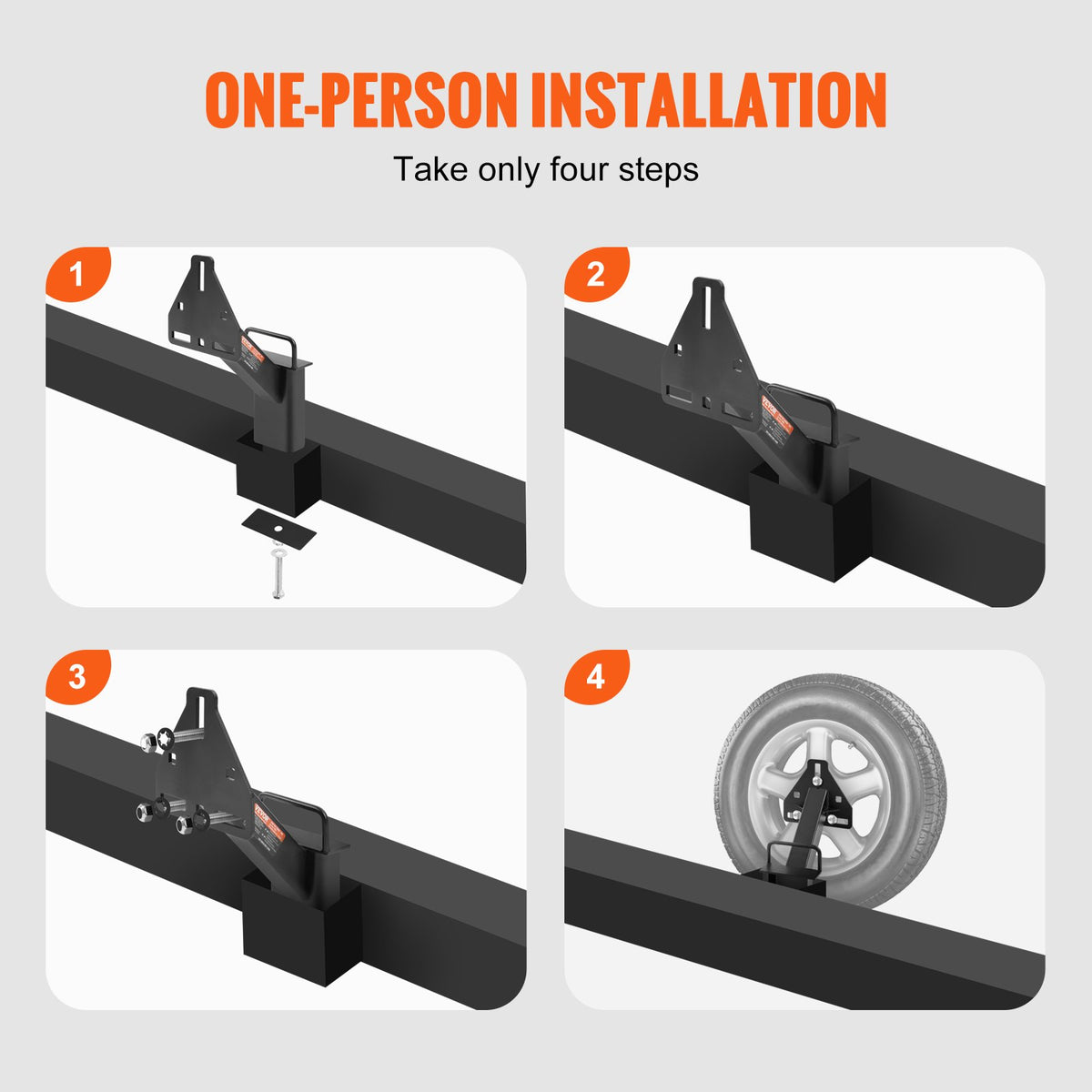 VEVOR Spare Wheel Carrier, Trailer Spare Wheel Mount, 72.5 kg Capacity, Trailer Accessory, Suitable for Most 4, 5, 6 and 8 Bolt Wheels with 100, 108, 114, 120, 127, 140, 152, 165 mm Bolt Patterns