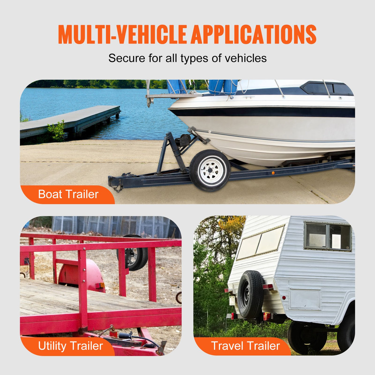VEVOR Spare Wheel Carrier, Trailer Spare Wheel Mount, 72.5 kg Capacity, Trailer Accessory, Suitable for Most 4, 5, 6 and 8 Bolt Wheels with 100, 108, 114, 120, 127, 140, 152, 165 mm Bolt Patterns