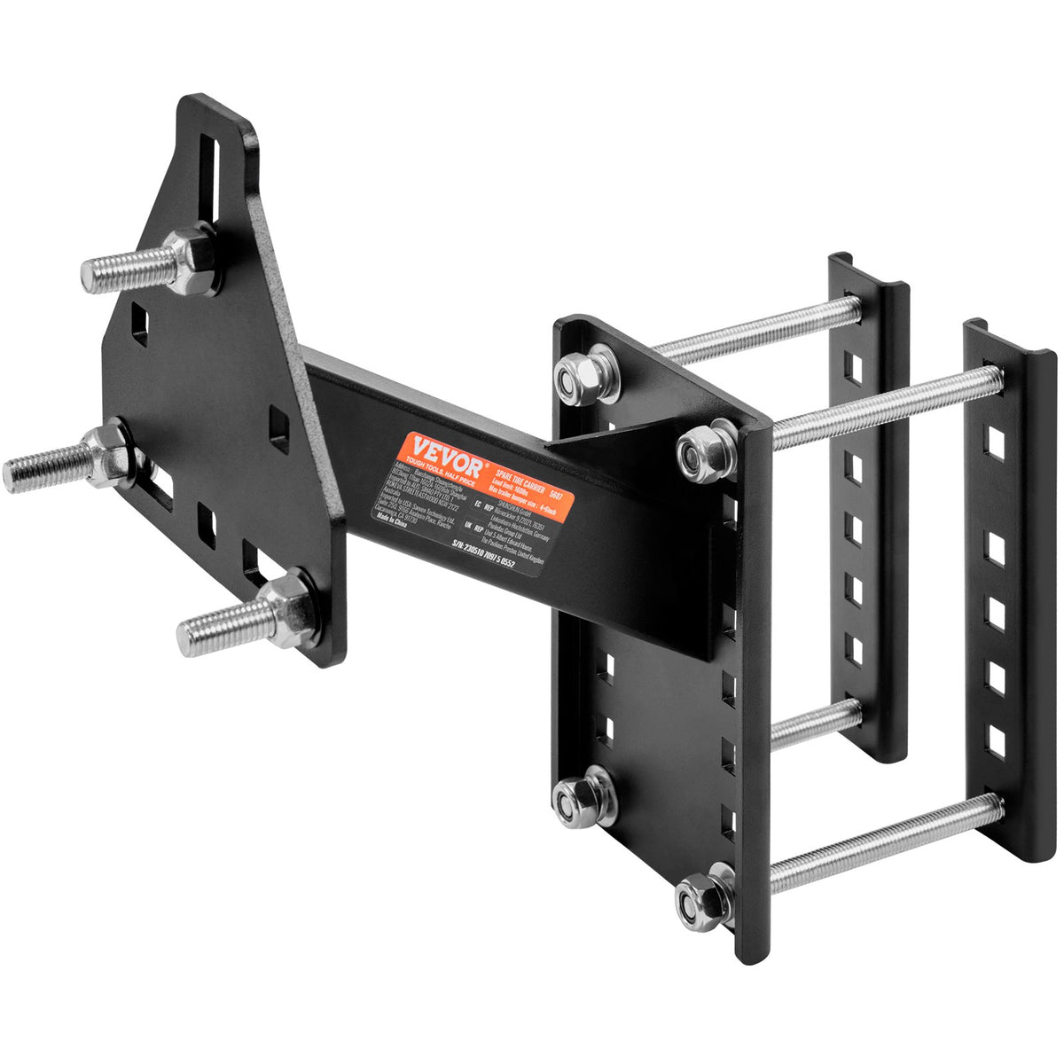 VEVOR Spare Tyre Carrier – Trailer Mount Tyre Holder, 72.5 kg Load Capacity, Fits 4, 5, 6 and 8 Bolt Wheels with Spacings: 101.6 mm, 107.9 mm, 114.3 mm, 120.6 mm, 127 mm, 139.7 mm, 152.4 mm, 165.1 mm