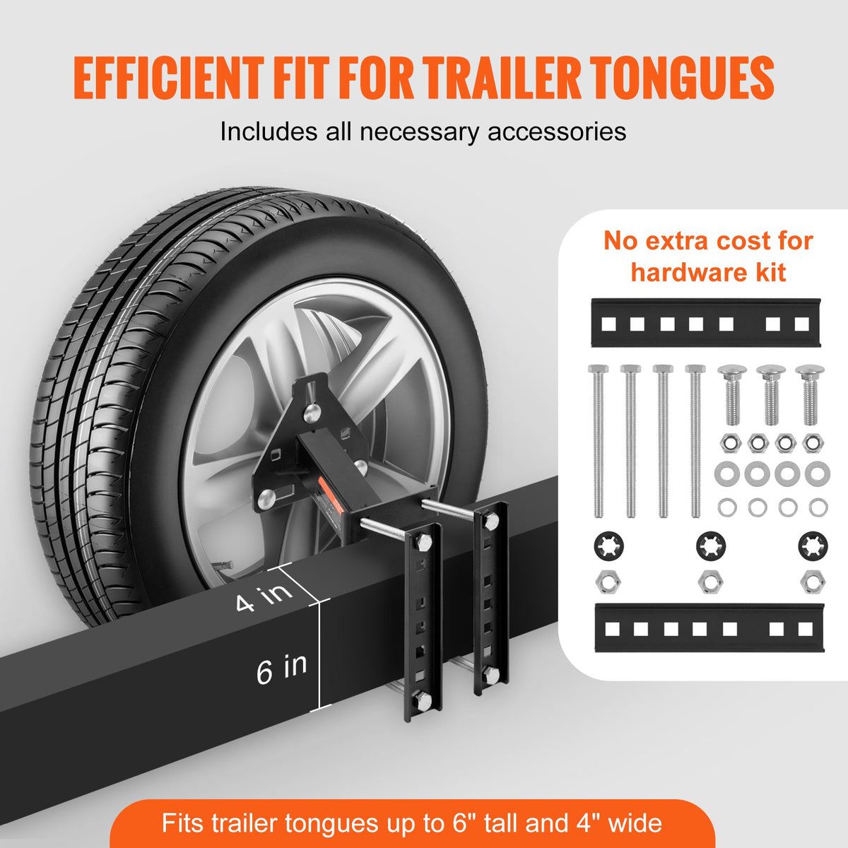 VEVOR Spare Tyre Carrier – Trailer Mount Tyre Holder, 72.5 kg Load Capacity, Fits 4, 5, 6 and 8 Bolt Wheels with Spacings: 101.6 mm, 107.9 mm, 114.3 mm, 120.6 mm, 127 mm, 139.7 mm, 152.4 mm, 165.1 mm