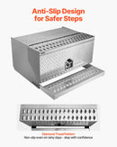 VEVOR puspiekabes pakāpiena instrumentu kaste, 760 × 750 × 400 mm, izturīga alumīnija rievotā instrumentu kaste ar ūdensizturīgu konstrukciju, kabīnes pakāpi, T veida roktura slēdzeni un atslēgām, piemērota platformām un puspiekabēm.