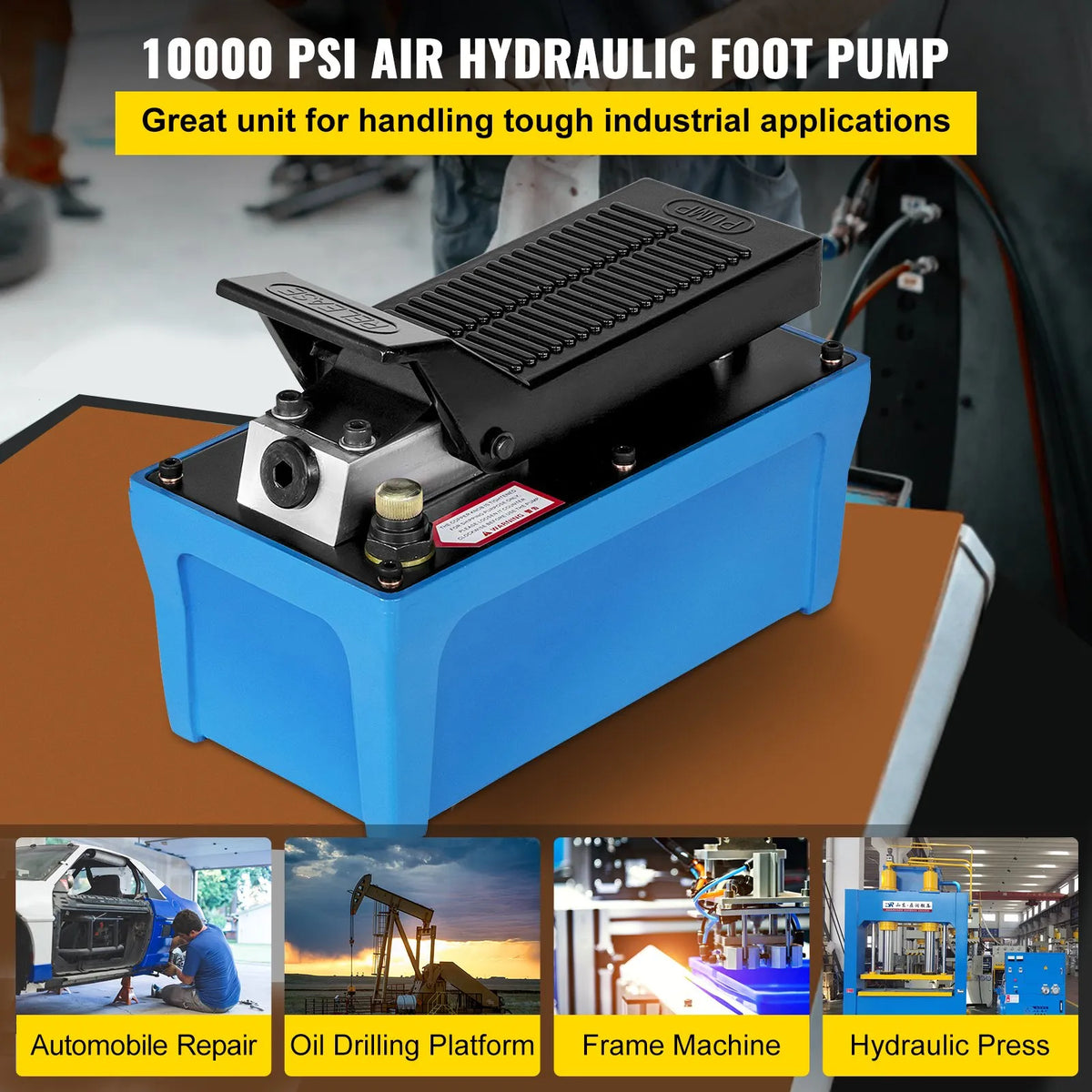 VEVOR Pneumatic Hydraulic Foot Pump 689 bar, 1.7 l Tank, All-Metal Body