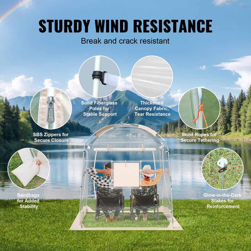 VEVOR  180 cm x 180 cm  kupolveida sporta telts – laikapstākļu izturīga, piemērota 2-4 cilvēkiem, caurspīdīga