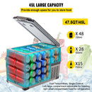 45L VEVOR 45W automašīnas ledusskapis/saldētava, ideāls risinājums automašīnām, kravas automašīnām, treileriem, laivām, kā arī lietošanai mājās vai āra aktivitātēs, piemēram, ceļojumos, makšķerēšanā un kempingā.