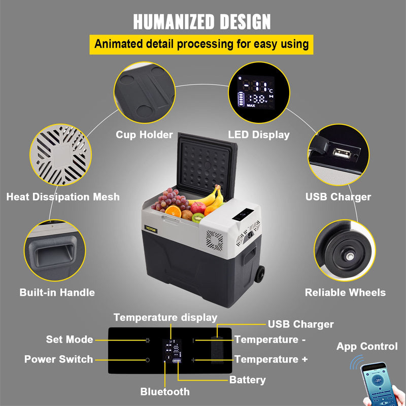 VEVOR automašīnas ledusskapis/saldētava 30L, ideāls risinājums automašīnām, kravas automašīnām, treileriem, laivām, kā arī lietošanai mājās vai āra aktivitātēs, piemēram, ceļojumos, makšķerēšanā un kempingā.