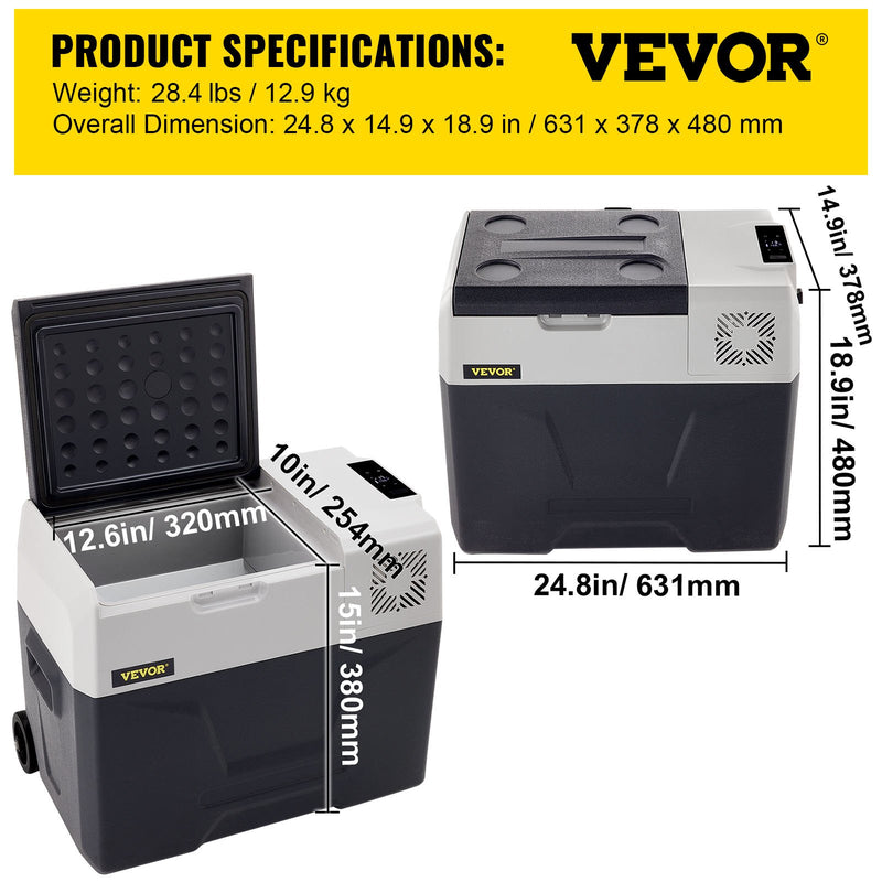 40L VEVOR automašīnas ledusskapis/saldētava, ideāls risinājums automašīnām, kravas automašīnām, treileriem, laivām, kā arī lietošanai mājās vai āra aktivitātēs, piemēram, ceļojumos, makšķerēšanā un kempingā.