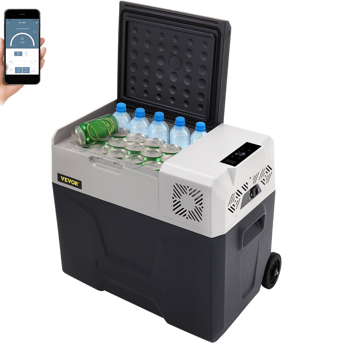 50L VEVOR automašīnas ledusskapis/saldētava 50L, ideāls risinājums automašīnām, kravas automašīnām, treileriem, laivām, kā arī lietošanai mājās vai āra aktivitātēs, piemēram, ceļojumos, makšķerēšanā un kempingā.