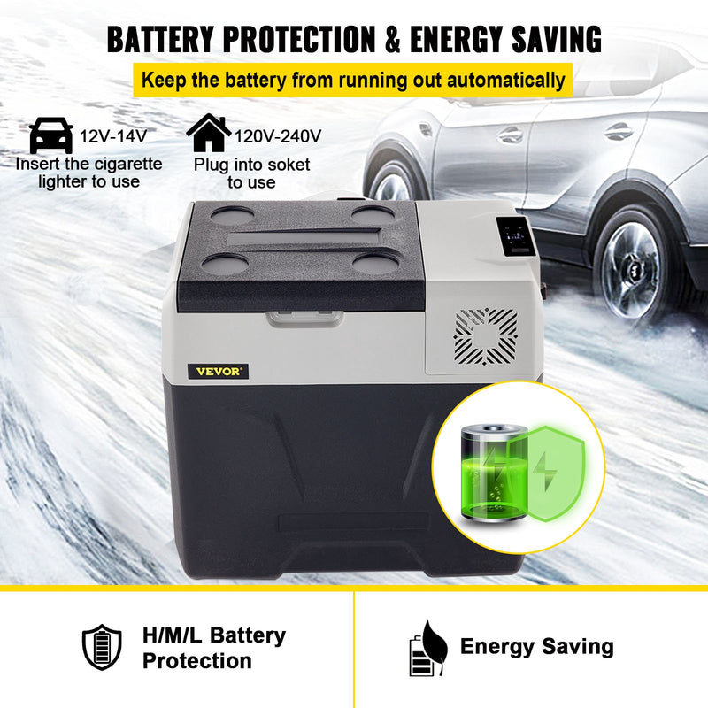 50L VEVOR automašīnas ledusskapis/saldētava 50L, ideāls risinājums automašīnām, kravas automašīnām, treileriem, laivām, kā arī lietošanai mājās vai āra aktivitātēs, piemēram, ceļojumos, makšķerēšanā un kempingā.