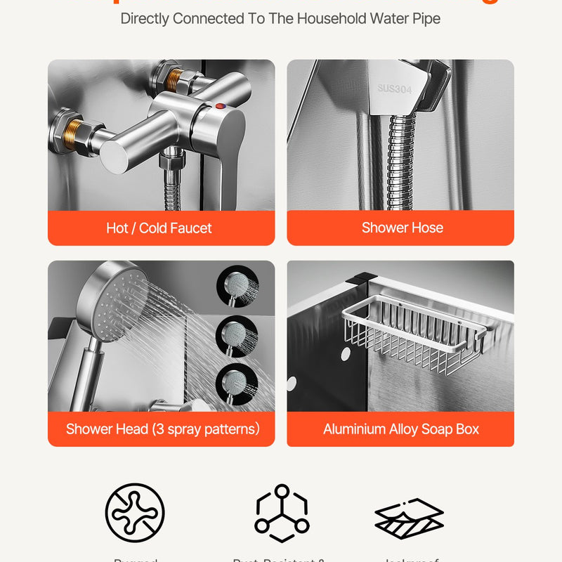 VEVOR 86,4 cm nerūsējošā tērauda suņu kopšanas vanna ar kāpnēm, jaucējkrānu un dušas galvu