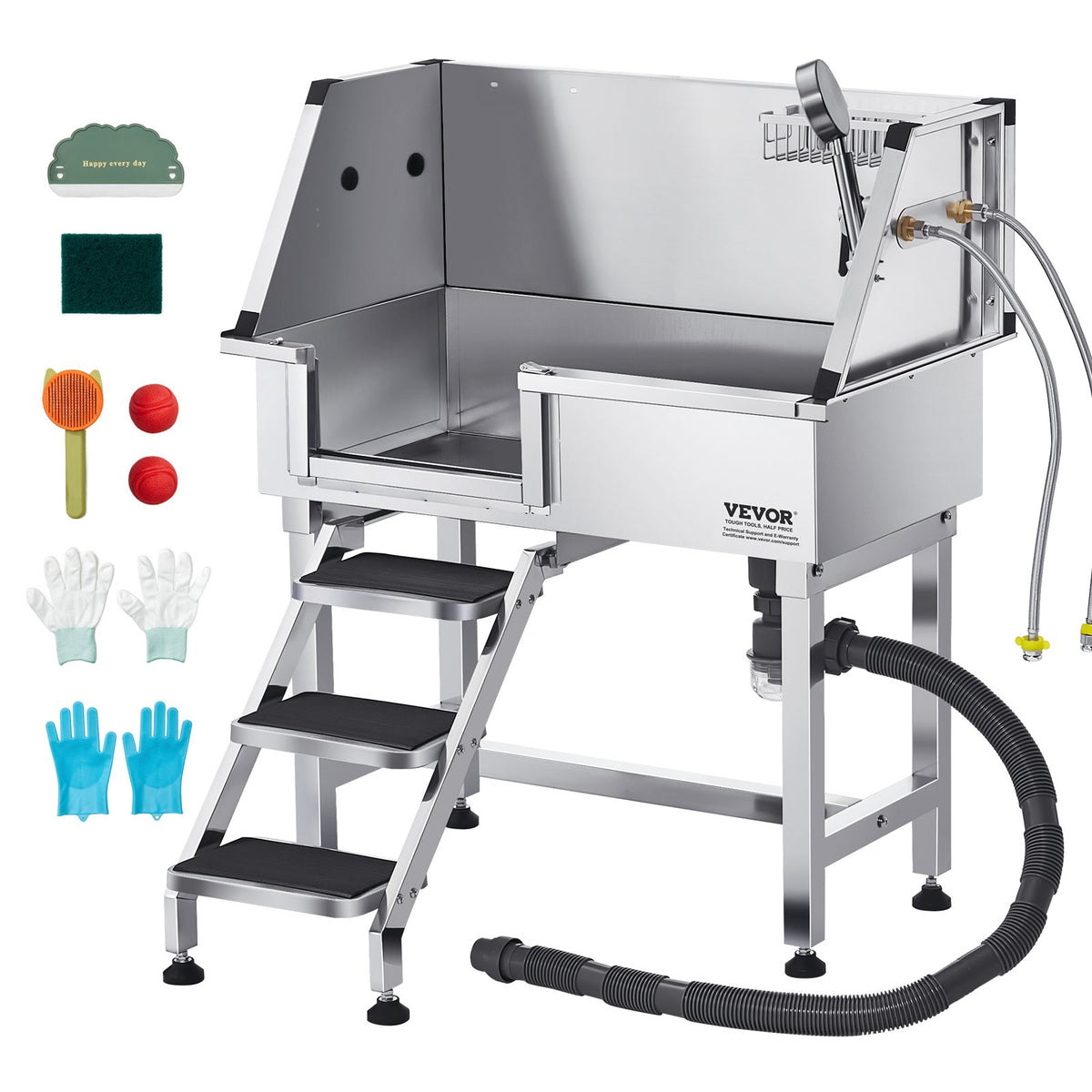 VEVOR Stainless Steel Dog Grooming Bath Tub with Steps, 86.4 cm, Left Door