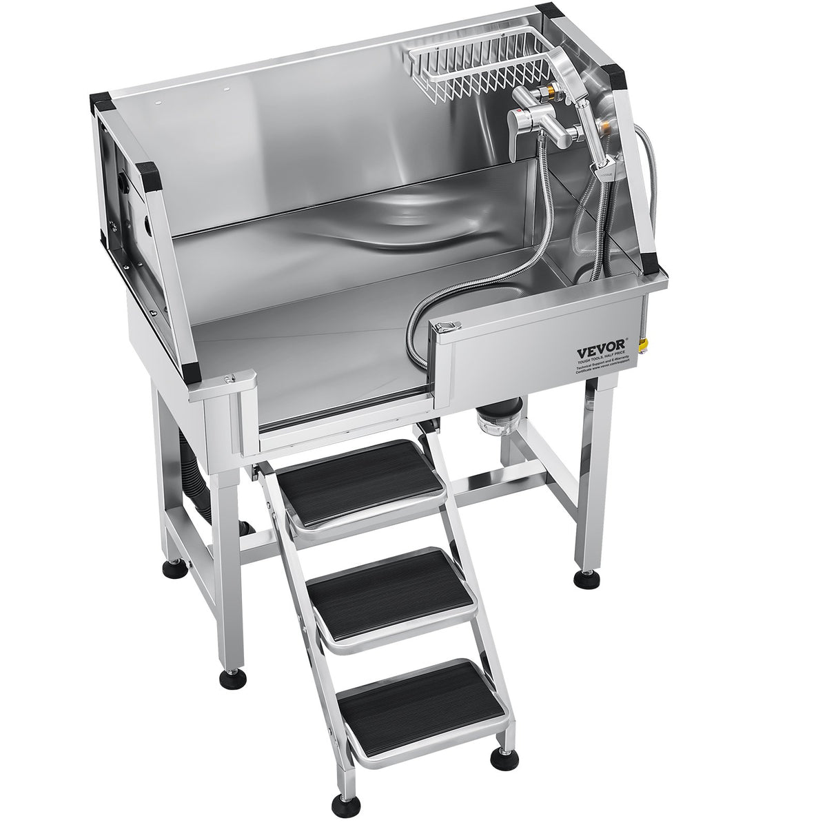 VEVOR Stainless Steel Dog Grooming Bath Tub with Steps, 86.4 cm, Left Door