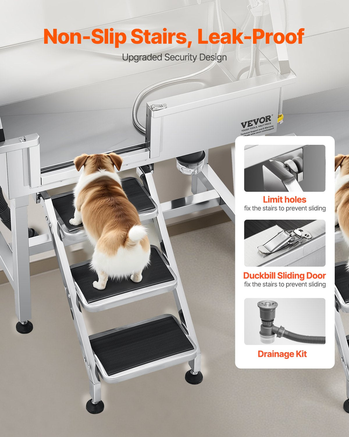 VEVOR Stainless Steel Dog Grooming Bath Tub with Steps, 86.4 cm, Left Door