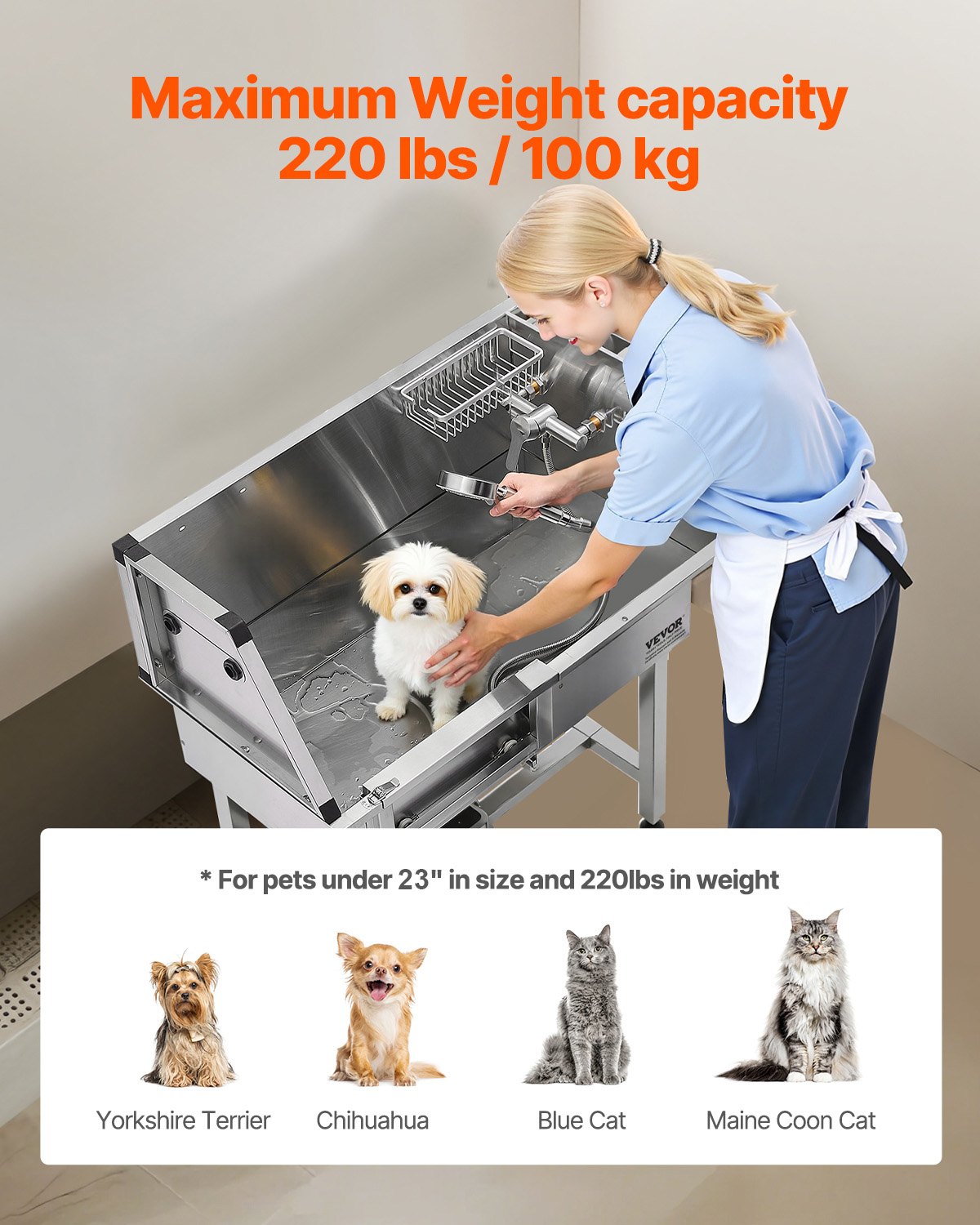 VEVOR Stainless Steel Dog Grooming Bath Tub with Steps, 86.4 cm, Left Door