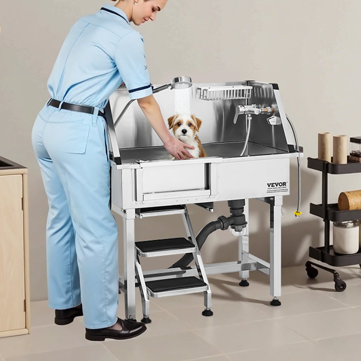 VEVOR Stainless Steel Dog Grooming Bath Tub with Steps, 86.4 cm, Left Door