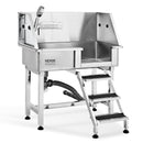 VEVOR 864 mm nerūsējošā tērauda suņu kopšanas vanna ar rampu, atvilktni, jaucējkrānu un piederumiem (labā puse)