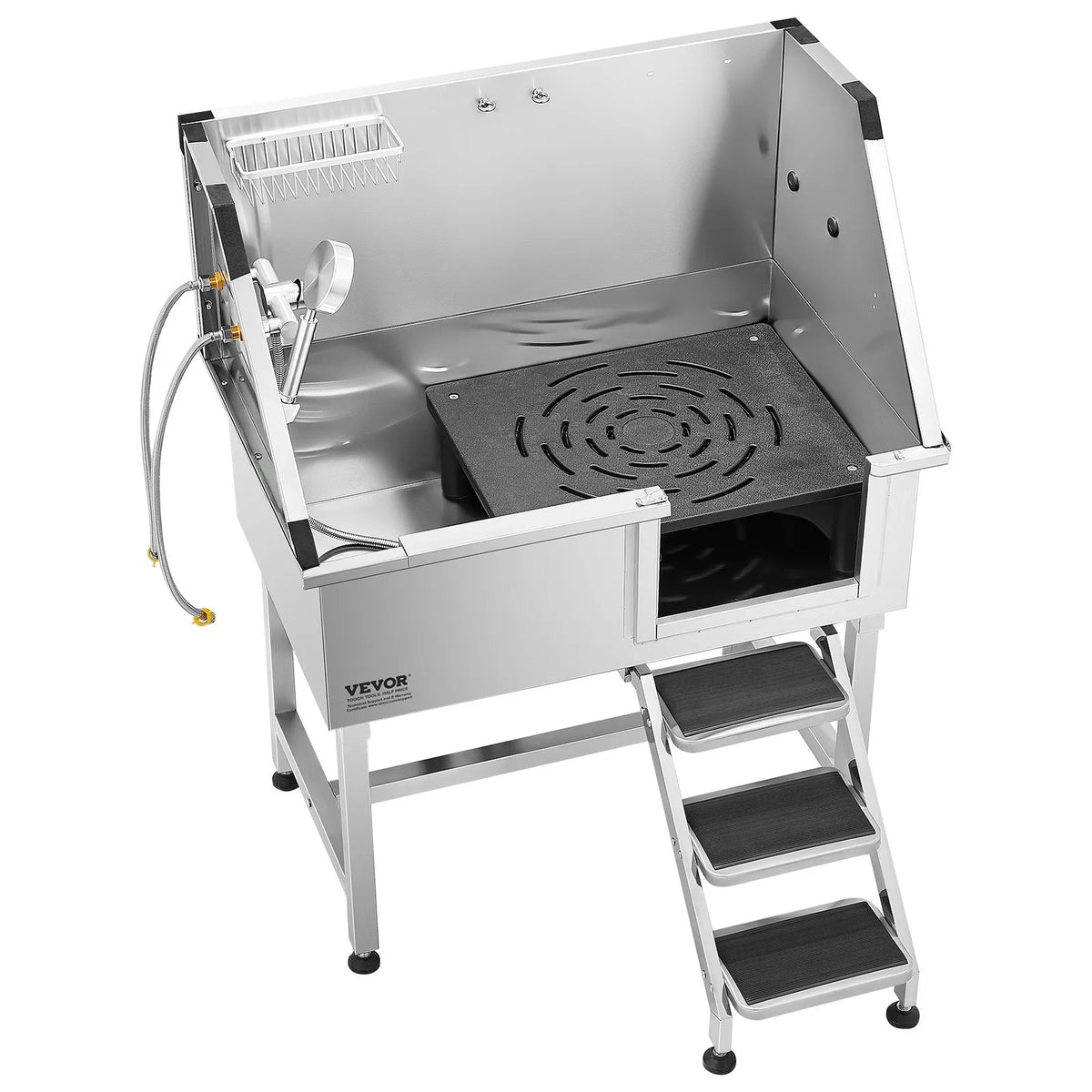 VEVOR Stainless Steel Dog Grooming Bath Tub with Steps, 96.5 cm, Right-Hand Door