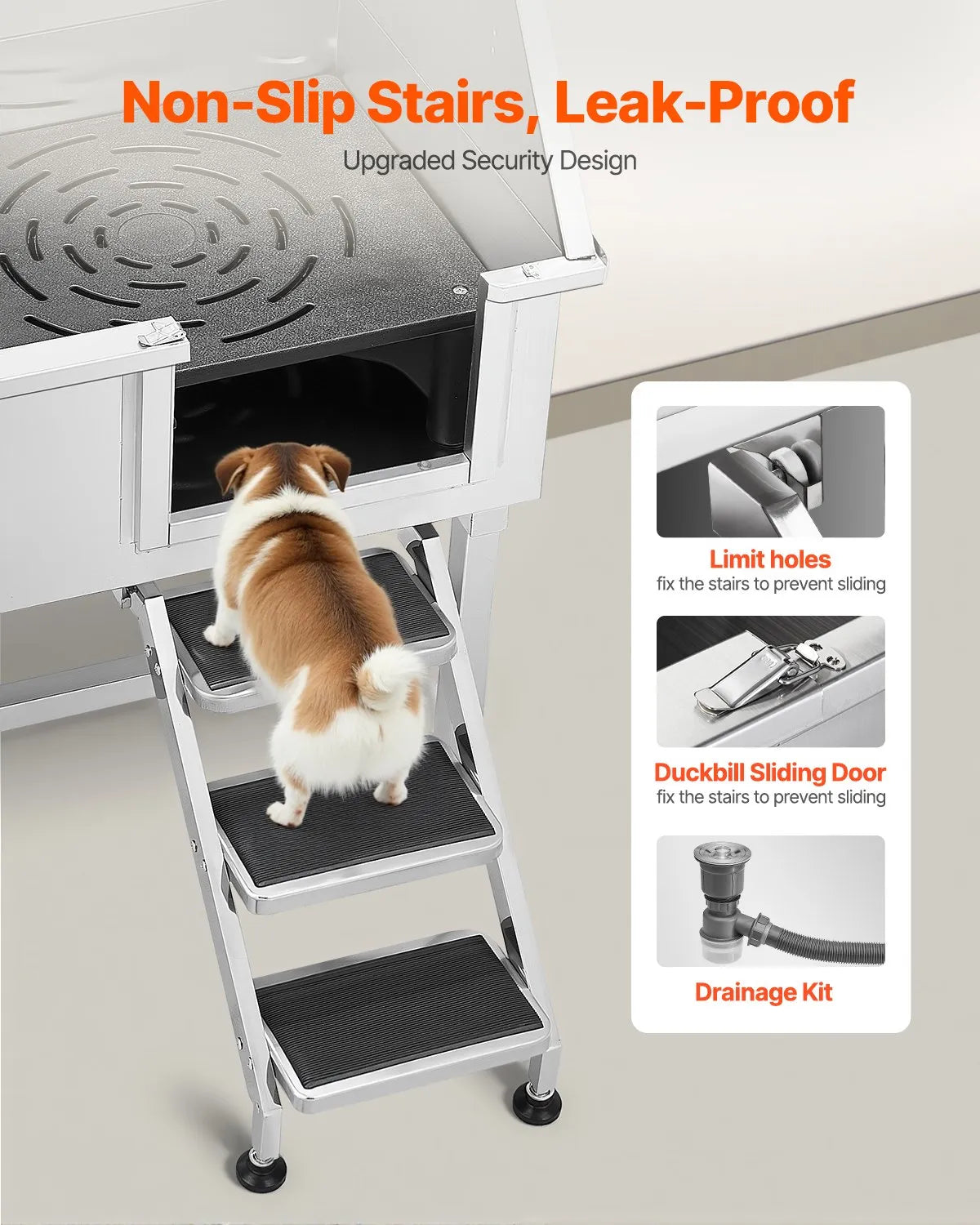 VEVOR Stainless Steel Dog Grooming Bath Tub with Steps, 96.5 cm, Right-Hand Door