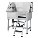 VEVOR 96 cm mājdzīvnieku vannošanas stacija ar rampu – profesionāla nerūsējošā tērauda suņu kopšanas vanna ar atvilktni, režģi un jaucējkrānu (labā puse)