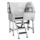 VEVOR 96 cm mājdzīvnieku vannošanas stacija ar rampu – profesionāla nerūsējošā tērauda vanna ar atvilktni un režģi (kreisā puse)