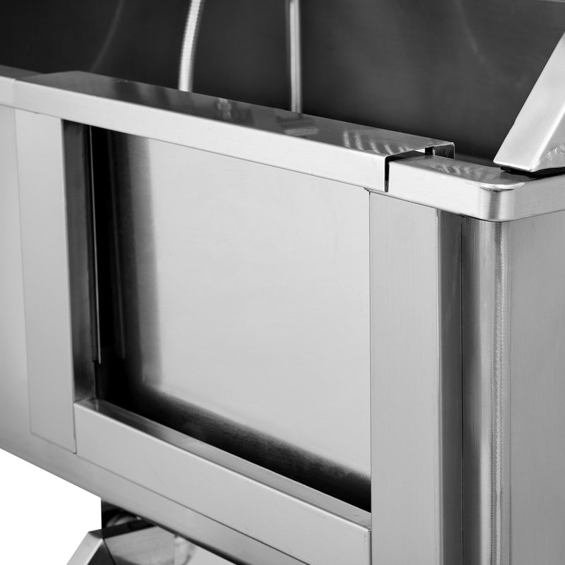 VEVOR 96 cm mājdzīvnieku vannošanas stacija ar rampu – profesionāla nerūsējošā tērauda vanna ar atvilktni un režģi (kreisā puse)