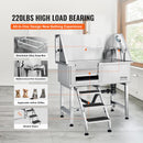 VEVOR 96 cm mājdzīvnieku vannošanas stacija ar rampu – profesionāla nerūsējošā tērauda vanna ar atvilktni un režģi (kreisā puse)