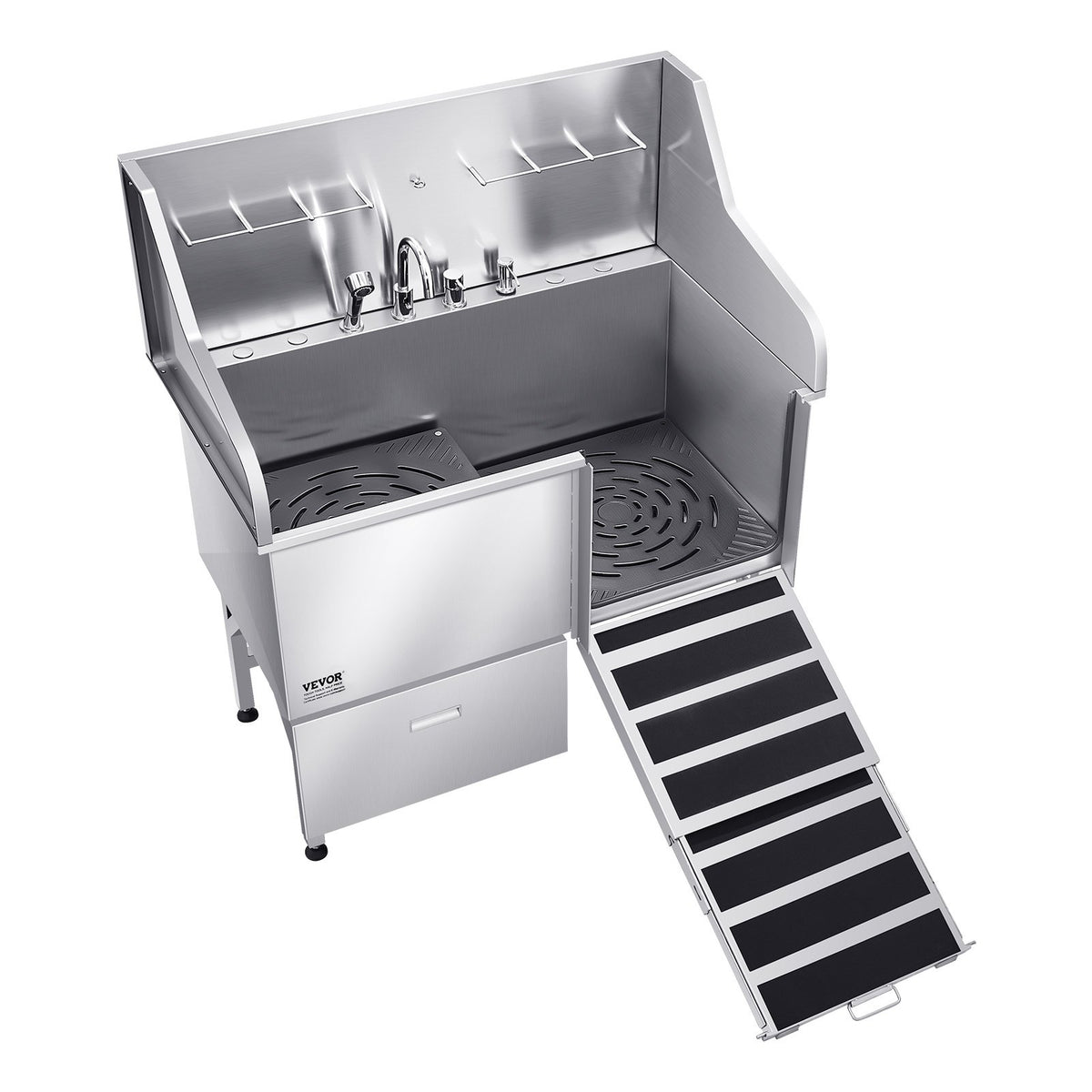 VEVOR Stainless Steel Dog Grooming Bath Tub with Ramp, Mixer Tap and Shower Head, 127 cm