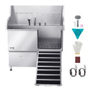 VEVOR 127 cm nerūsējošā tērauda suņu kopšanas vanna ar rampu, jaucējkrānu un dušas galvu