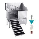 VEVOR 127 cm nerūsējošā tērauda suņu kopšanas vanna ar rampu, jaucējkrānu un durvīm kreisajā pusē