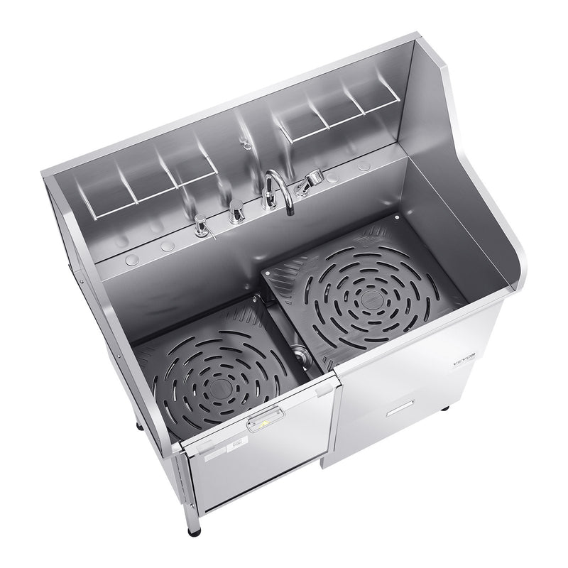 VEVOR 127 cm nerūsējošā tērauda suņu kopšanas vanna ar rampu, jaucējkrānu un durvīm kreisajā pusē