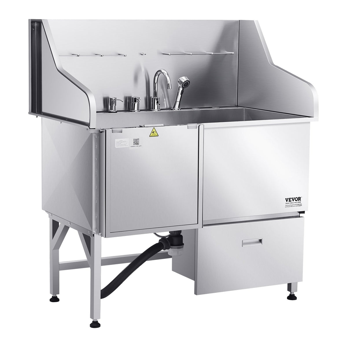 VEVOR Stainless Steel Dog Grooming Bath Tub with Ramp and Mixer Tap, 127 cm, Left Door