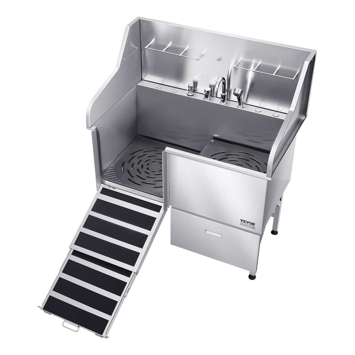 VEVOR Stainless Steel Dog Grooming Bath Tub with Ramp and Mixer Tap, 127 cm, Left Door