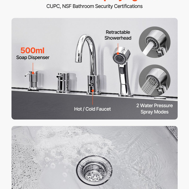 VEVOR 127 cm nerūsējošā tērauda suņu kopšanas vanna ar rampu, jaucējkrānu un durvīm kreisajā pusē