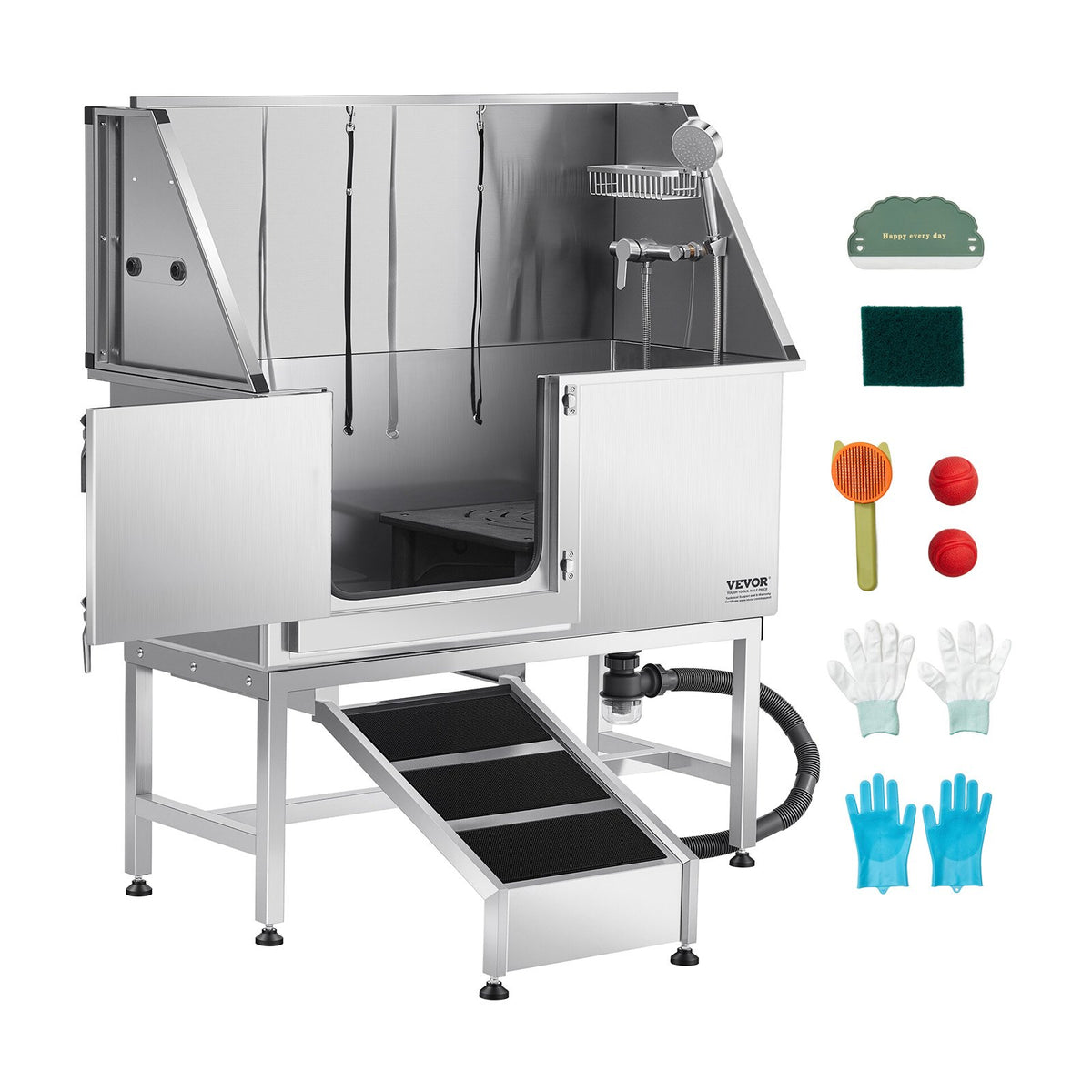 VEVOR Stainless Steel Dog Grooming Bath Tub with Ramp, 127 cm, Left Door