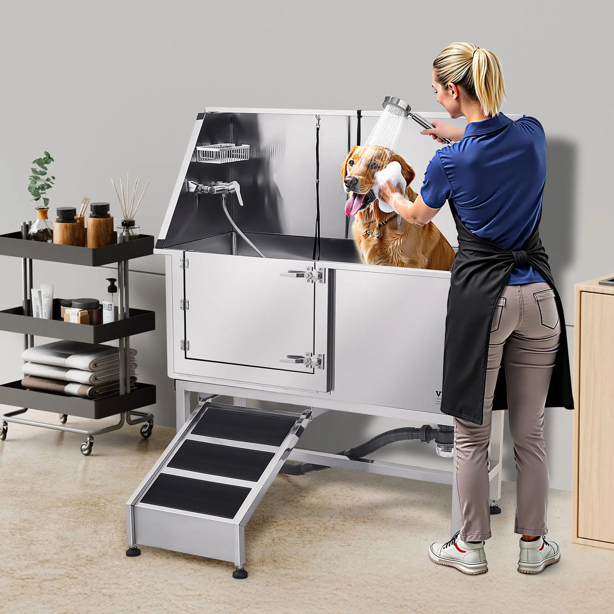 VEVOR Stainless Steel Dog Grooming Bath Tub with Ramp, 127 cm, Left Door