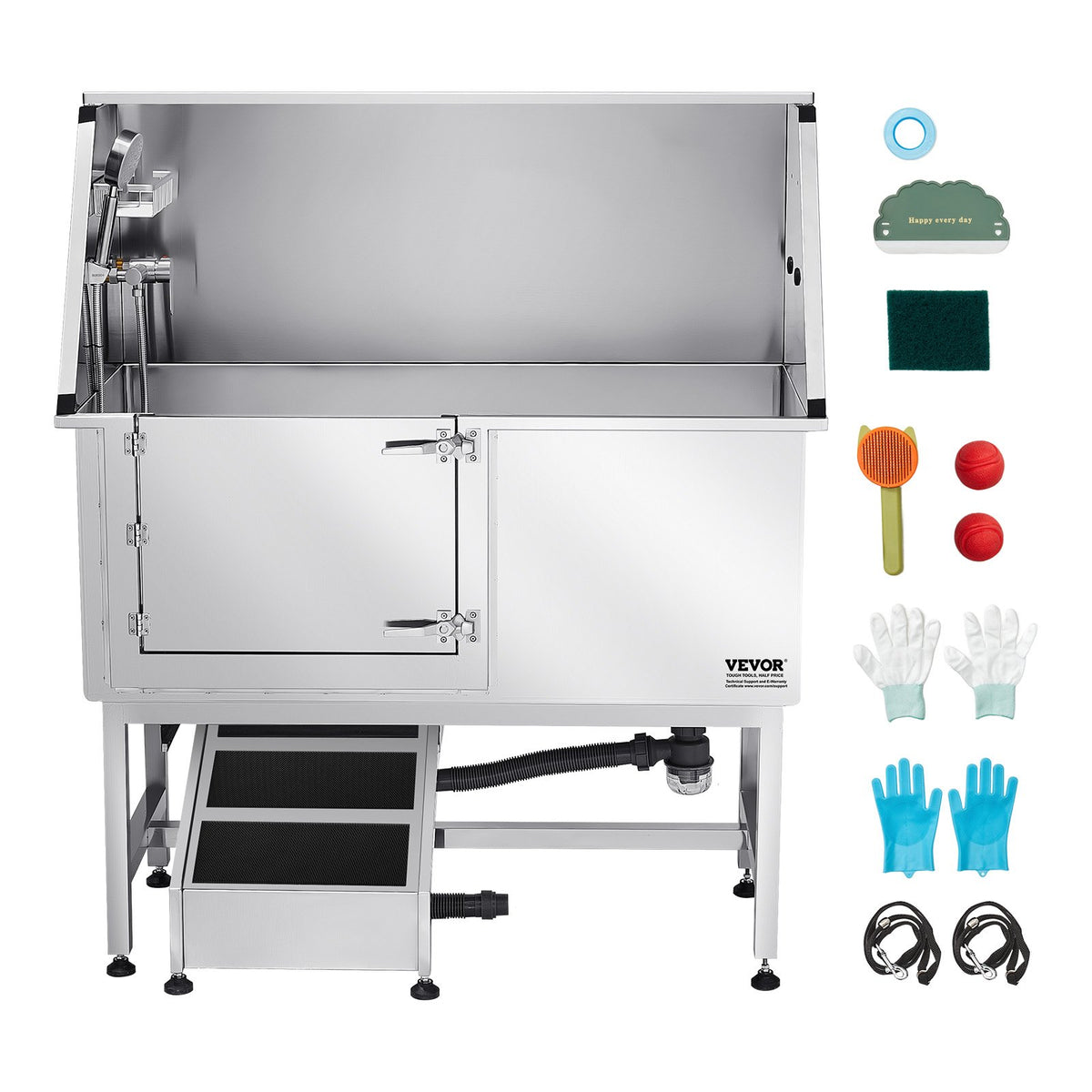 VEVOR Stainless Steel Dog Grooming Bath Tub with Ramp, 127 cm, Left Door