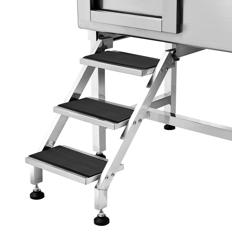 VEVOR 127 cm profesionāla nerūsējošā tērauda suņu kopšanas vanna ar kāpnēm, ziepju trauku, jaucējkrānu un piederumiem (labā puse)