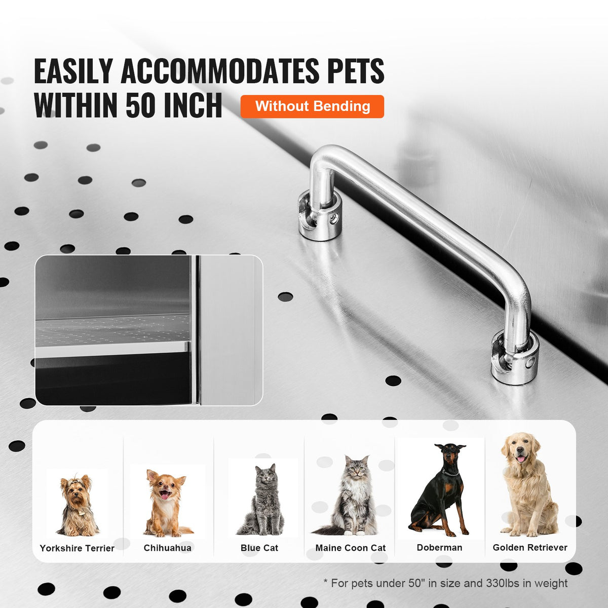VEVOR Professional Stainless Steel Dog Grooming Bath Tub with Steps, Mixer Tap and Accessories, 127 cm, Right Door